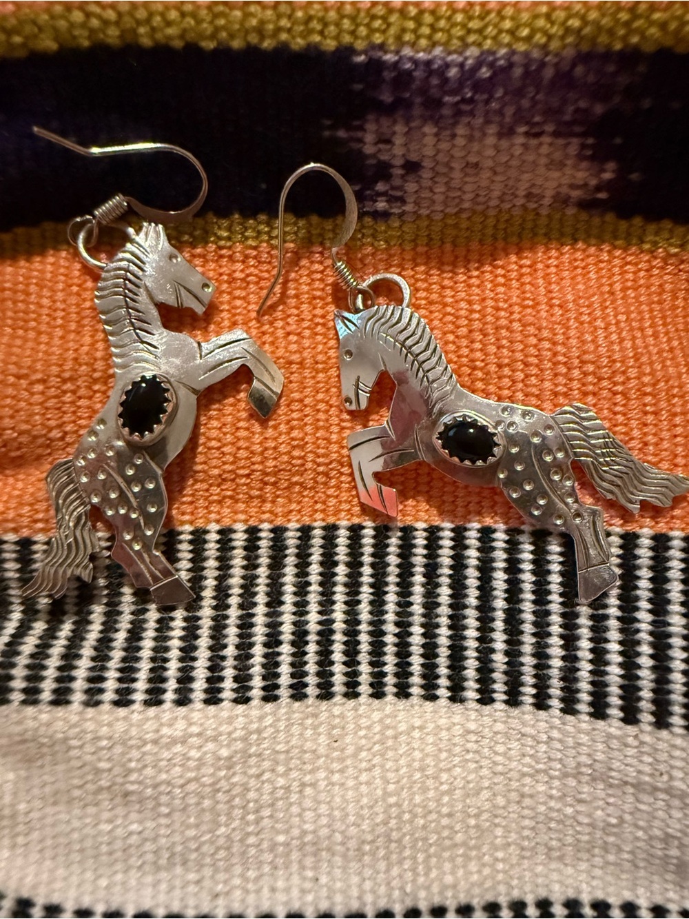 Silver Horse Dangle Earrings with Black onyx Accent - Women's Jewelry